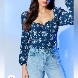 Kenzie Floral Corset Blouse on francesca's online today! - Sweetheart neckline”